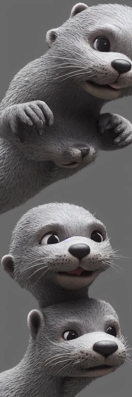 Image similar to lots of cute gray otters in the style of zootopia. volumetric lighting, subsurface scattering, hyperrealistic, render, hyperdetailed