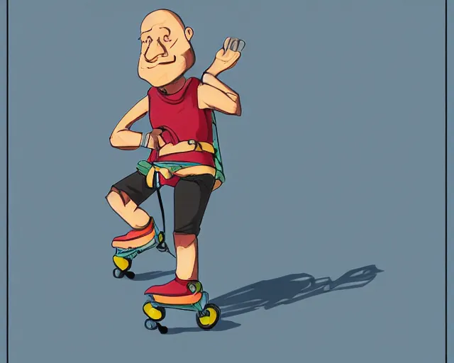 Image similar to a cell shaded cartoon of a monk in rollerblades, illustration, subtle colors, post grunge, highly detailed, sharp focus, Trending on Artstation, HQ, deviantart, art by artgem