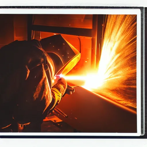 Prompt: a polaroid of a person welding, cinematic atmosphere