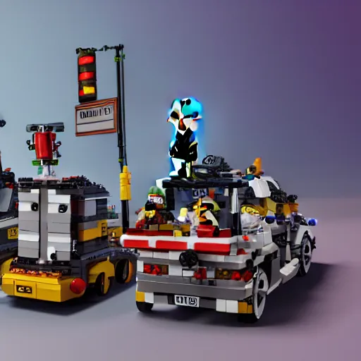 Prompt: lego figures and set of ghostbusters, render, 4 k, detailed