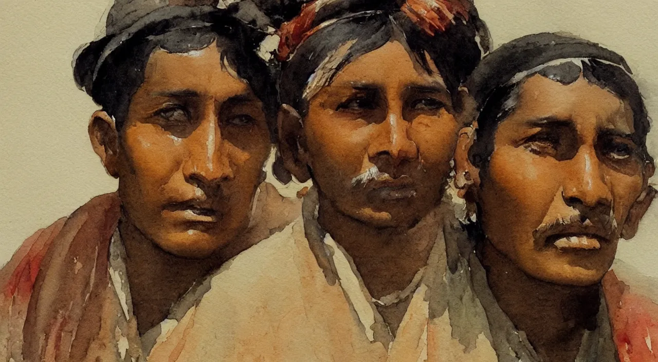 Prompt: close up portrait an indian, watercolor, Winslow Homer