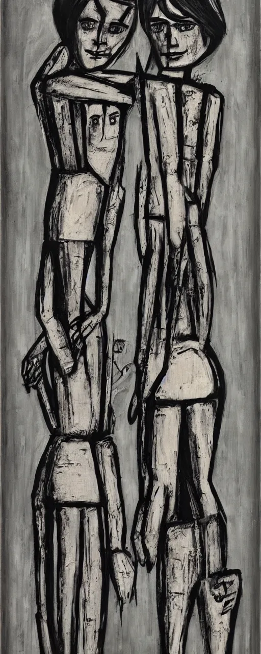 Image similar to best friends forever, by bernard buffet, 8 k, trending on artstation