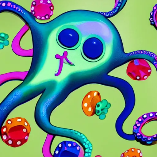 Prompt: colorful octopus playing pieces for a tabletop game