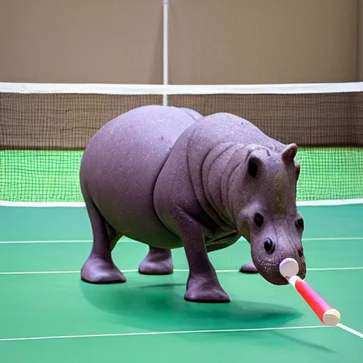 Prompt: anthromorphic hippos playing badminton in the style of a Pixar film
