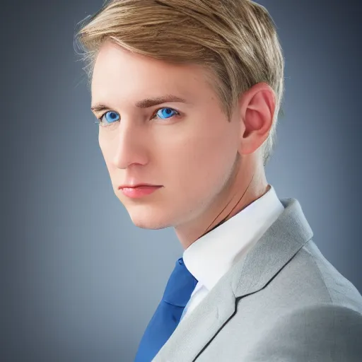 Prompt: angelic Blue eyed blond young man, corporate portait, headshot, profile