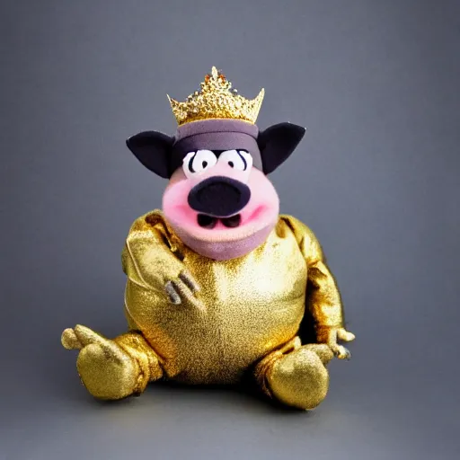Prompt: cute obese cowboy pig wearing a gold crown as a Muppet 8k