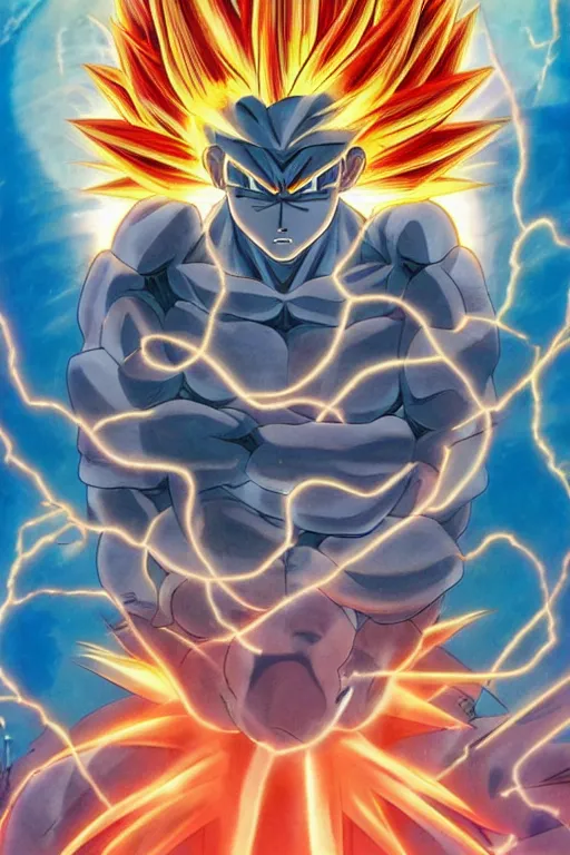 Image similar to Male Anime Character Son Goku Super Saiyan 4 cyborg in the center giygas epcotinside a space station eye of providence Beksinski Finnian vivid HR Giger to eye hellscape mind character Environmental