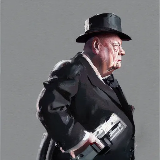 Image similar to greg manchess painting of winston churchill as an overwatch character, profile picture, matte painting, bold shapes, hard edges, street art, trending on artstation, by huang guangjian and gil elvgren and sachin teng