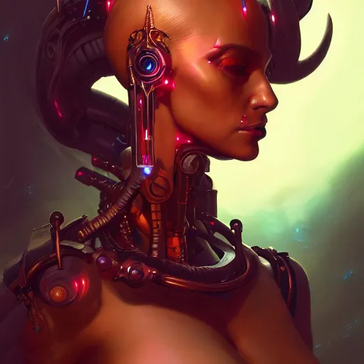 Prompt: a portrait of a nubile cybernetic duchess of hell, cyberpunk concept art by pete mohrbacher and wlop and artgerm and josan gonzales and jean claude meziere and syd mead and moebius, trending on artstation, highly detailed, intricate, sharp focus, digital art, 8 k