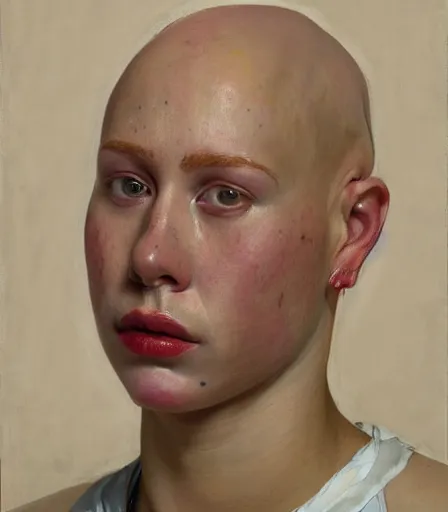 Image similar to a high quality, high detail, portrait of an attractive non - binary bald person by jenny saville