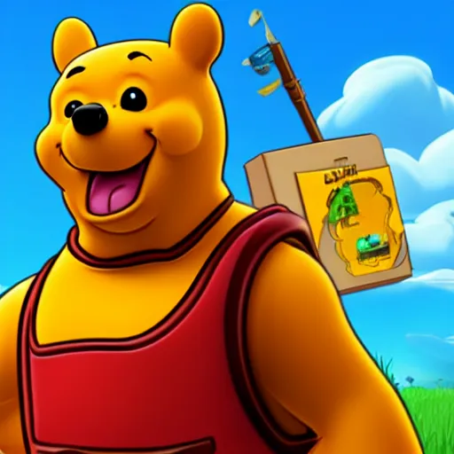 Image similar to winnie the poo as a fortnite skin