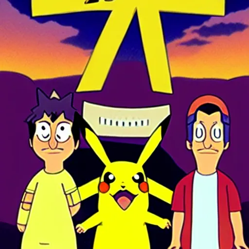 Image similar to epic movie poster summer blockbuster pikachu stars in bobs burgers, directed by stanley kubrick