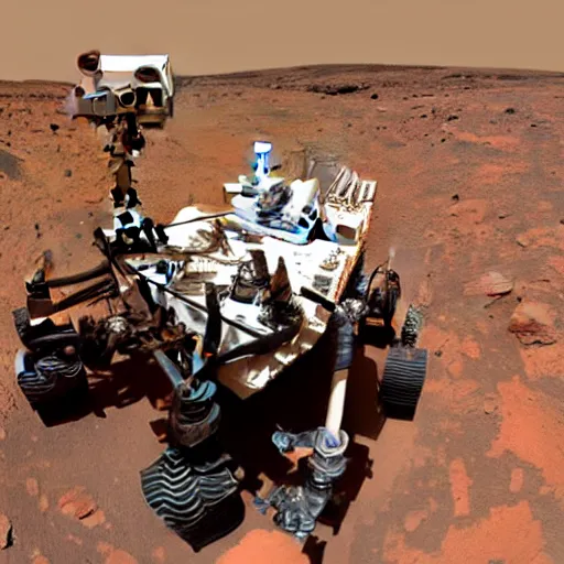 Image similar to photo of mars rover next to carl sagan, detailed face