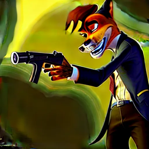 Image similar to concept art of nick wilde as max payne in max payne 3 set in gritty neo - noir zootopia, favela level