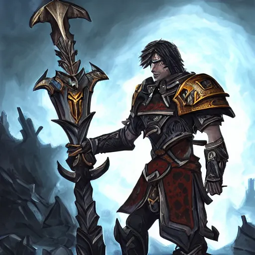 Prompt: Ares with heavy armor and sword, dark sword in Ares's hand, hearthstone art style, epic fantasy style art, fantasy epic digital art, epic fantasy card game art