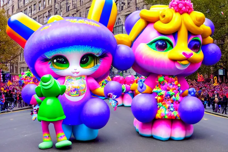 Image similar to photo of giant cute elaborate parade float character designed by ( ( ( ( ( ( ( ( lisa frank ) ) ) ) ) ) ) ) and monet!!!!!!!!!!!!!!, in the macys parade, detailed 4 k photo,