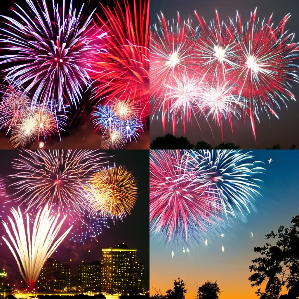 Prompt: fireworks in the sky for july the fourth