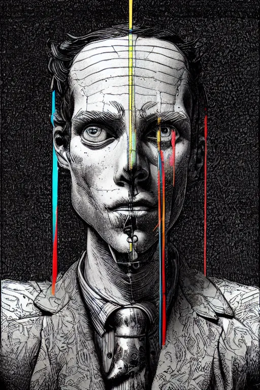 Image similar to colorful!!! pinocchio portrait by laurie greasley and hans bellmer, ( ( etching by gustave dore ) ), ultraclear intricate, sharp focus, highly detailed digital painting illustration, concept art, masterpiece