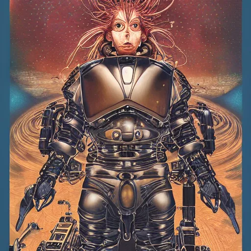 Image similar to portrait of crazy interstellar explorer, symmetrical, by yoichi hatakenaka, masamune shirow, josan gonzales and dan mumford, ayami kojima, takato yamamoto, barclay shaw, karol bak, yukito kishiro