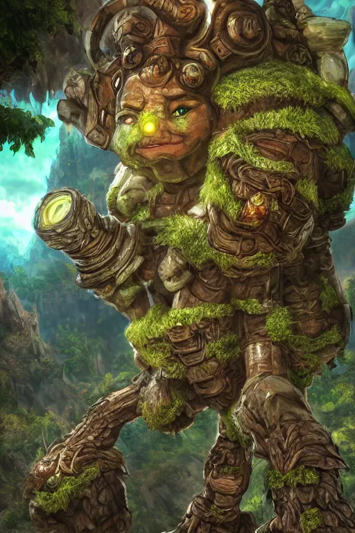 Image similar to zelda fantasy art giant golem troll wood rock greeble gemstone, global illumination ray tracing hdr fanart arstation by sung choi and eric pfeiffer and gabriel garza and casper konefal