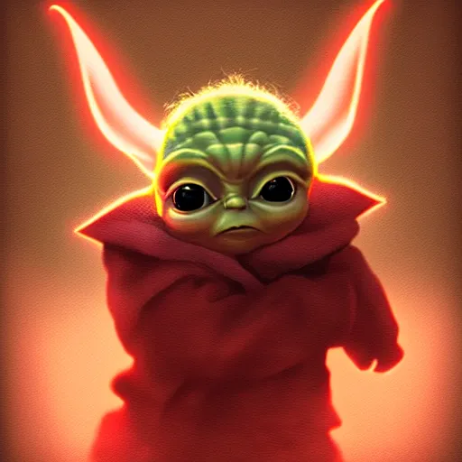 Prompt: baby yoda, trending on artstation, trending on deviantart, backlight, orange light, blue shadows, pink reflections