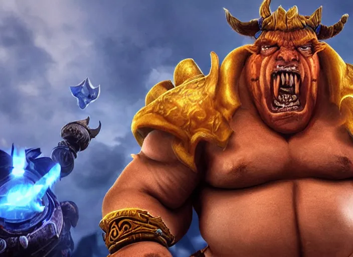 Prompt: donald trump as garrosh in world of warcraft