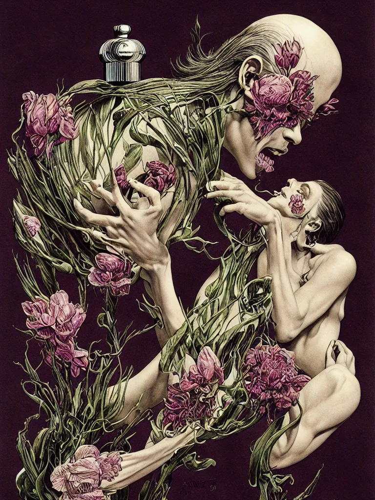 Image similar to fragrance advertising campaign by bernie wrightson, highly detailed