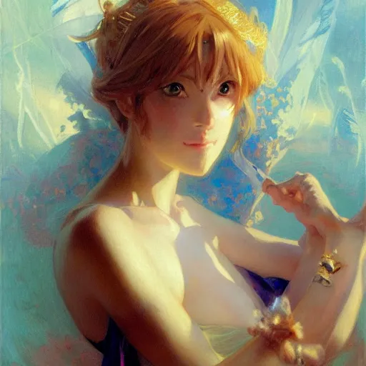 Prompt: a portrait of a pretty anime girl, painting by gaston bussiere, craig mullins, j. c. leyendecker