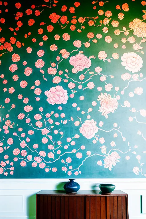 Image similar to Chinoiserie floral wall by James Jean, victo ngai, James Turrell