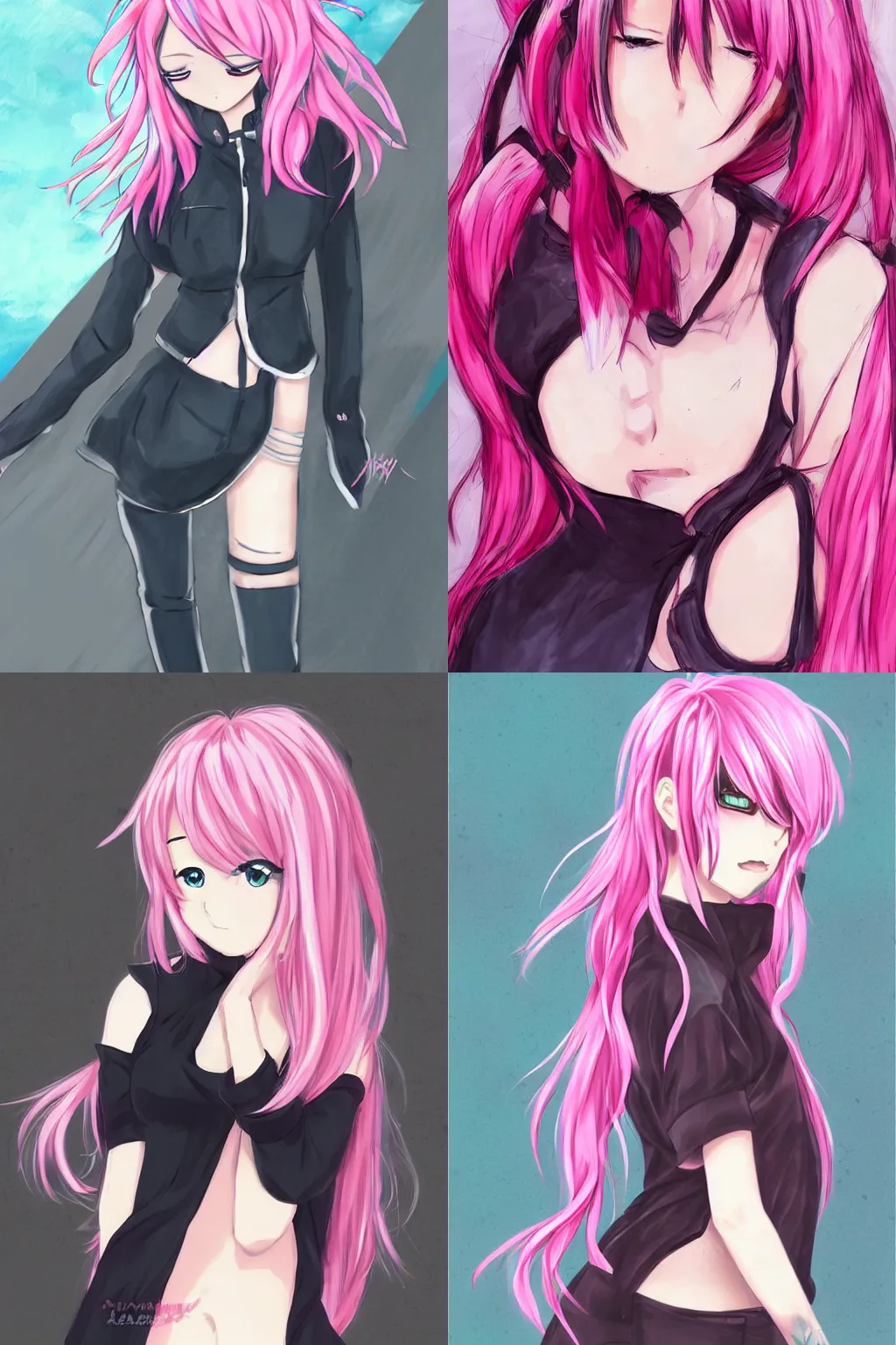 Prompt: anime girl with pink hairs, artwork, trending on Pixiv