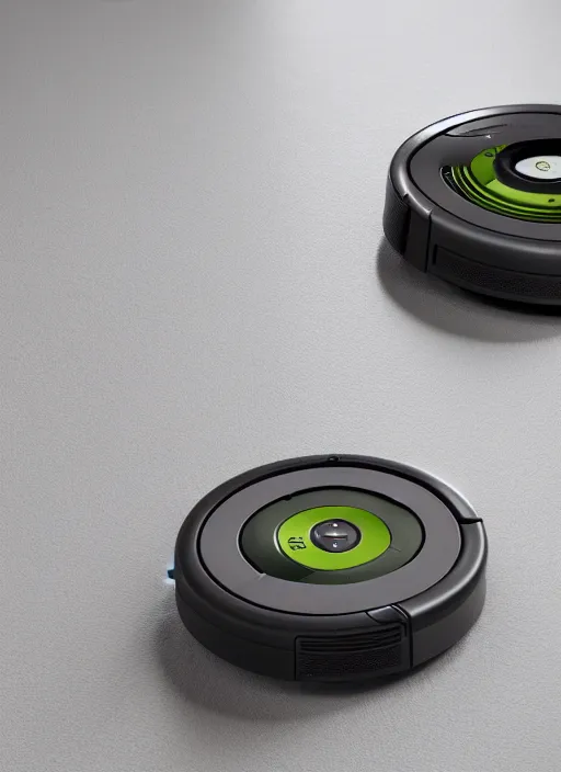 Image similar to A robot roomba standing on its own mechanical limbs, professional 3D render, studio quality, octane render