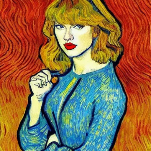 Image similar to Taylor swift in the style of Van Gogh