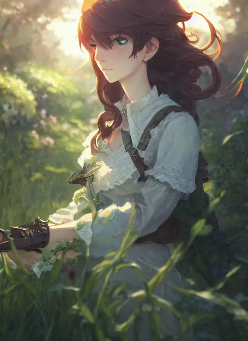 Image similar to a portrait of the emerald herald in the garden, intricate, tone mapped, highly detailed, digital painting, artstation, concept art, sharp focus, by makoto shinkai and akihiko yoshida and hidari and wlop