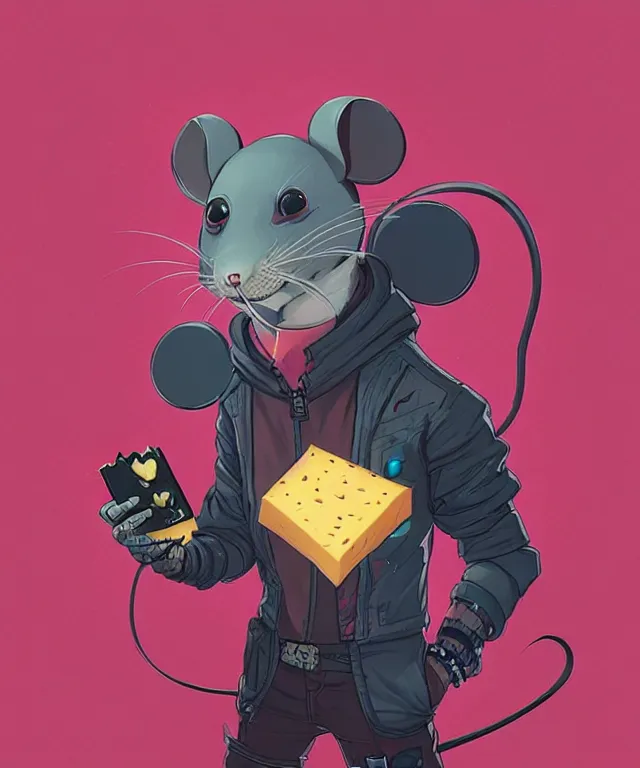 Image similar to a portrait of an anthropomorphic cyberpunk mouse holding a cheese, cyberpunk!, fantasy, elegant, digital painting, artstation, concept art, matte, sharp focus, illustration, art by josan gonzalez