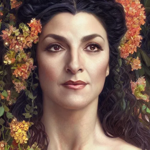 Image similar to ultra realistic illustration, deanna troi as persephone, intricate, elegant, highly detailed, digital painting, artstation, concept art, smooth, sharp focus, illustration, art by artgerm and greg rutkowski and alphonse mucha