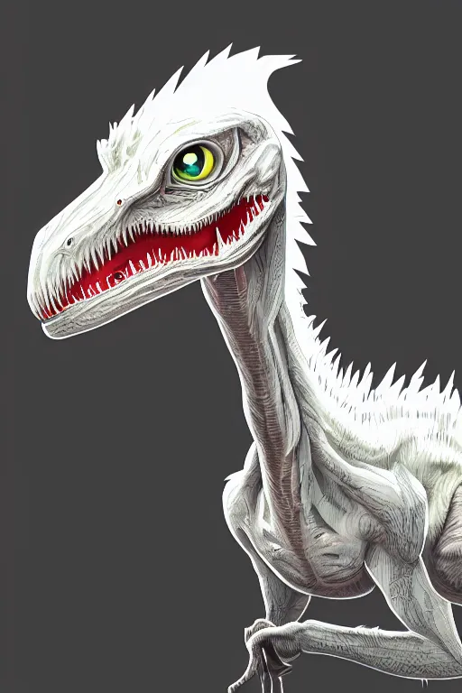 Image similar to an albino velociraptor, highly detailed, digital art, sharp focus, trending on art station, anime art style