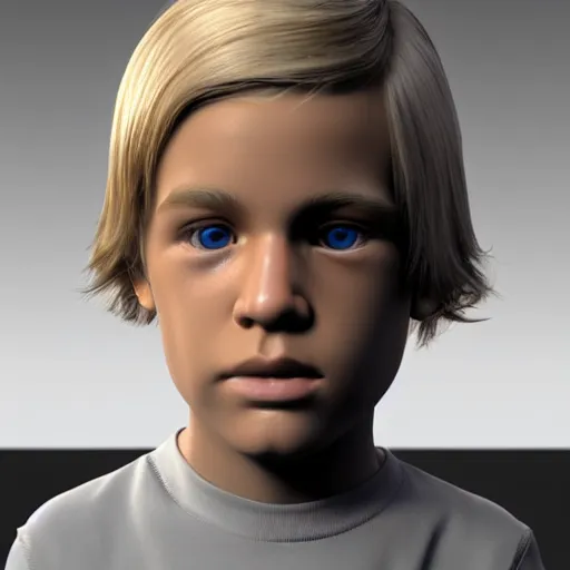 Image similar to full body unreal engine 5 render of a blonde boy with a highly detailed face