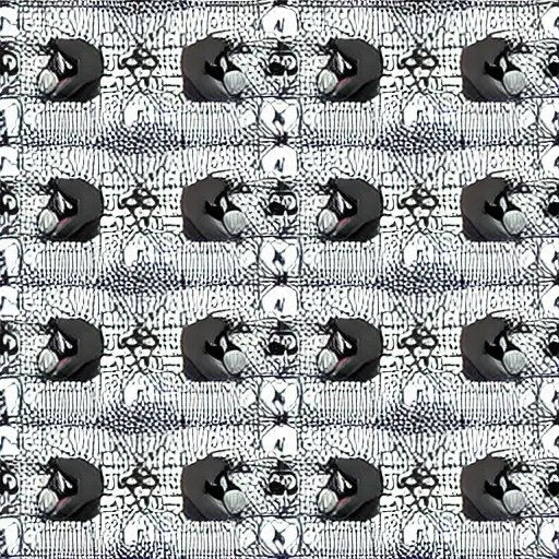 Image similar to a seamless pattern of headphones and dices, black white, in style of m.c. escher, geometric