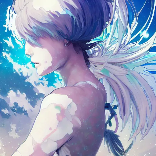 Image similar to god covered in bleach, with rhinestone eyes, covered in paralytic dreams, future pixels, illustration trending on artstation, anime. by hayao miyazaki and rossdraws and artgerm and greg rutkowski and alphonse mucha and studio ghibli and ilya kuvshinov. high quality, stunning, intricate detailed environment. 8 k