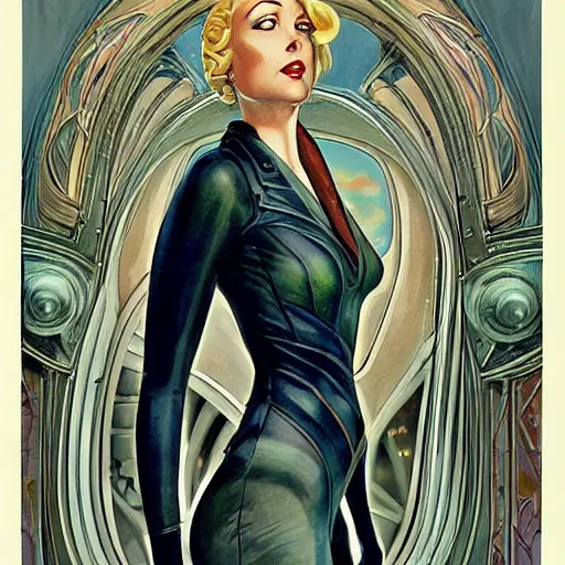 Prompt: a streamline moderne, ( art nouveau ), ( dieselpunk ) painting in the style of charlie bowater, and in the style of donato giancola, and in the style of charles dulac. symmetry, smooth, sharp focus, semirealism, intricate symmetrical ultrafine background detail.