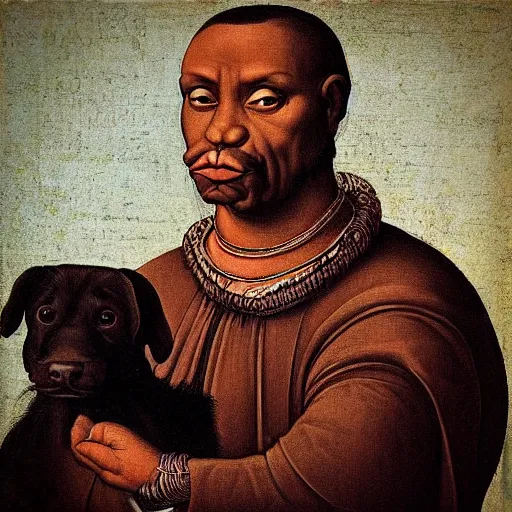 Image similar to “Renaissance Portrait of a big happy black dog”