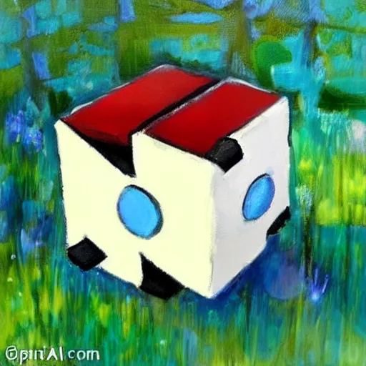 Prompt: beautiful impressionist painting of companion cube