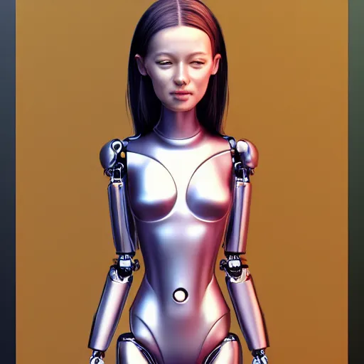 Image similar to Beuatiful Happy Mechanical Female Android, Full-Body, intricate, elegant, super highly detailed, professional digital painting, artstation, concept art, smooth, sharp focus, no blur, no dof, extreme illustration, Unreal Engine 5, Photorealism, HD quality, 8k resolution, cinema 4d, 3D, beautiful, cinematic, art by artgerm and greg rutkowski and alphonse mucha and loish and WLOP