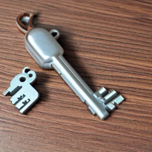 Prompt: a 3d printed key, perfect replica, fresh from the printer