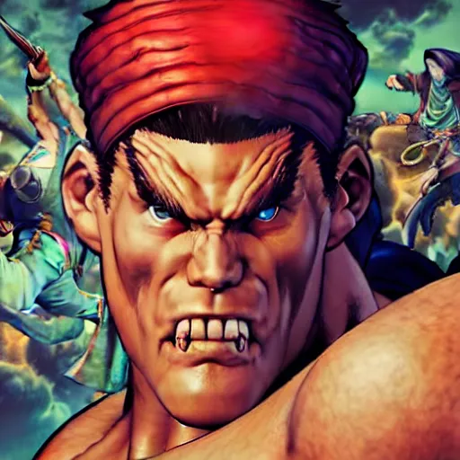 Prompt: portrait of a character from street fighter that looks a lot like jim carrey, capcom official artwork