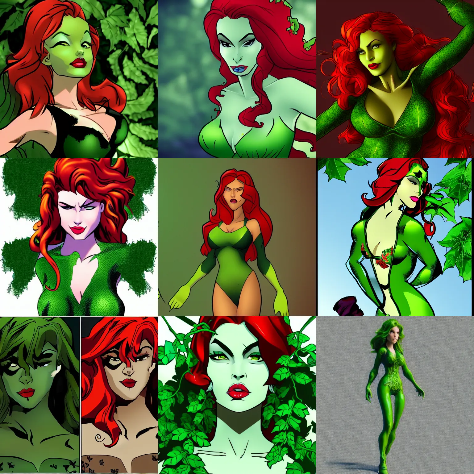 Prompt: poison ivy dc animation, photorealistic, cinematic lighting