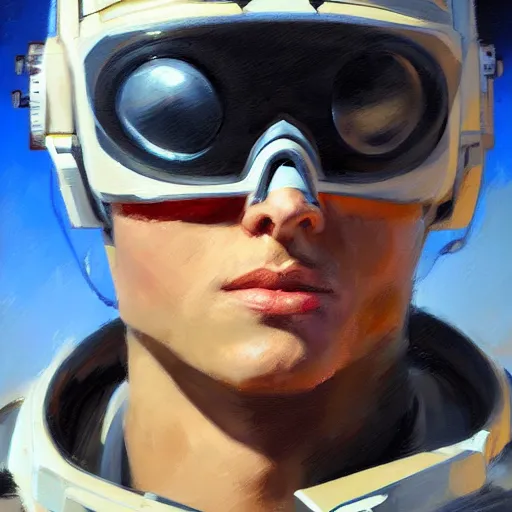 Prompt: closeup portrait of a young futuristic cybernetic general, photorealism, impressionism rob rey and greg manchess, visible brushtrokes, highly detailed, intricate details, uniform, 8 k