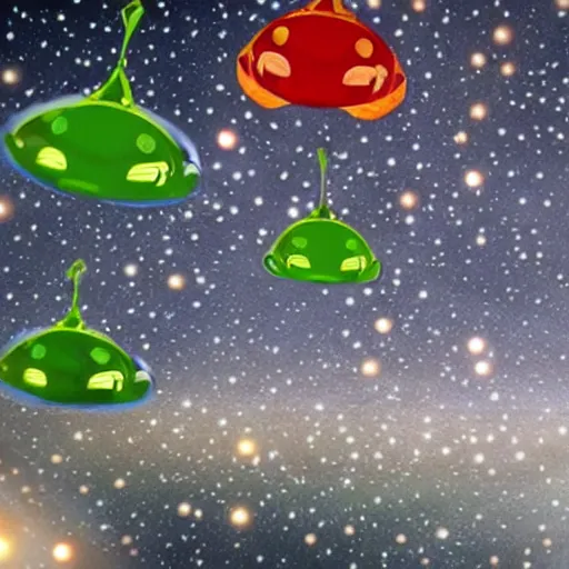 Prompt: aliens drop presents to humans