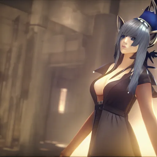 Prompt: screenshot of ahri in nier automata