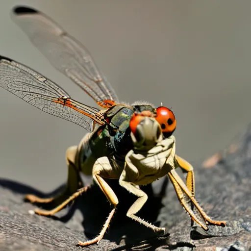 Prompt: photo of dragonfly on the head of a tortoise, 5 0 mm, beautiful photo